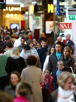Shoppers in the Bluewater shopping centre, Kent