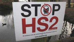 HS2 protest sign in Little Missenden, south-west England, January 9, 2012