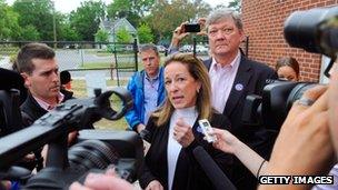 Elizabeth Colbert Busch speaks to media after casting her vote in a special election runoff in Charleston, South Carolina 7 May 2013