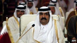 Qatar's Emir Hamad bin Khalifa al-Thani attends the opening of the Arab League summit in the Qatari capital Doha in March 2013