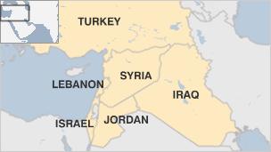 Map showing Syria and surrounding countries