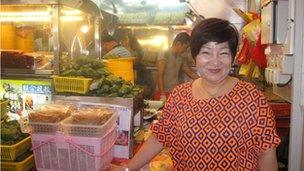 Seow Lai Hao outside her satay stall