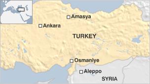 Map showing Turkish town of Osmaniye on border with Syria