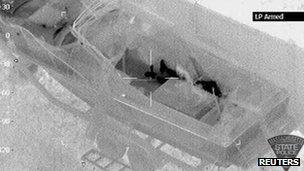 An aerial infrared image shows the outline of Dzhokhar Tsarnaev hiding in a boat in Watertown, Massachusetts in this file photo taken 19 April 2013