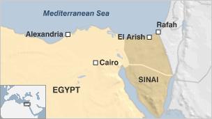 Map showing Sinai and Egypt cities