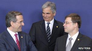 Austria's Chancellor Faymann (centre) with EU partners, 22 May 13