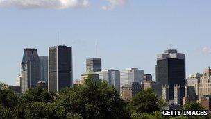 This image shows the skyline of Montreal Canada on 21 July, 2005