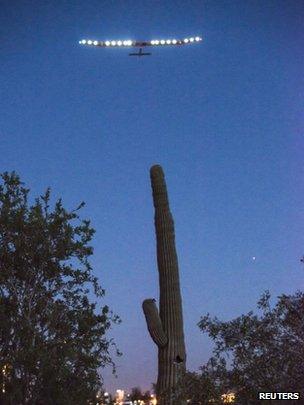 Solar Impulse plane takes off from Phoenix