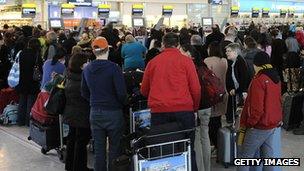 Check-in queues at Heathrow Airport