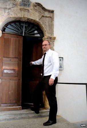 Father Pascal Vesin outside his church in Megeve, 24 May