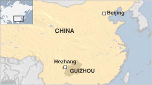 Map of Hezhang and Guizhou in China