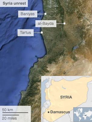 Map showing location of Syria massacre