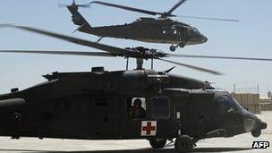 A US Black Hawk helicopter in Ghazni, Afghanistan 17 May 2013