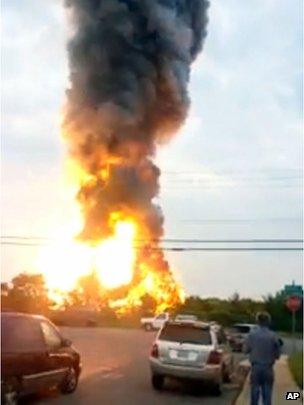 This still taken from video provided by James LeBrun shows an explosion outside Baltimore on 28 May 2013