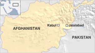 Map of Jalalabad and Kabul in Afghanistan