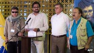 Farc negotiators in Cuba on 3 May 2013