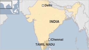 Map of Indian showing Chennai