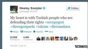 Message by Wesley Sneijder in support of Istanbul protests