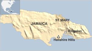 Map of Jamaica showing Hellshire Hills