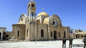Battered church in Qusair, 6 June