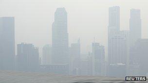 Singapore's haze covered skyline, 17 June 2013