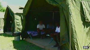 Army tent with asylum seekers, Nauru