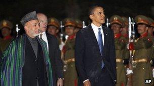 President Barack Obama with Afghan President Hamid Karzai in Kabul in March 2010