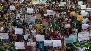 Brazilians march in Rio de Janeiro, Friday 21 June