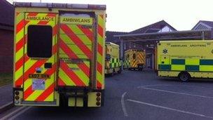 Ambulances queue outside Wrexham Maelor hospital
