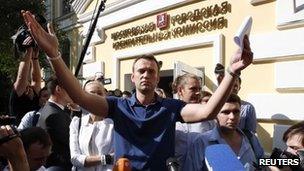 Alexei Navalny outside election commission office
