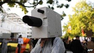 Man dressed as surveillance camera