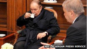 President Bouteflika drinks a coffee in hospital