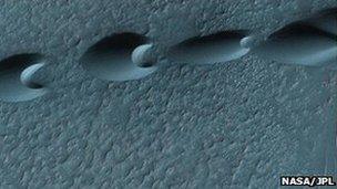 Barchan dunes in the Noachis crater, Mars