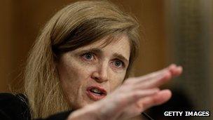 Samantha Power, the nominee to be the US representative to the United Nations, testifies before the Senate Foreign Relations Committee in Washington DC on 17 July 2013