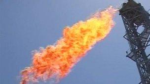 Flame spewing from offshore oil drill