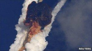 The rocket carrying India's communication GSAT-5P satellite explodes after take-off, 25 December, 2010
