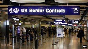 UK Border controls sign at Heathrow Airport