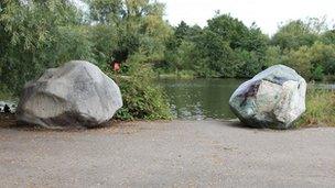 Two Stones by Antony Gormley at Singleton Lake