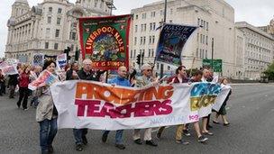 Teachers on strike in Liverpool in June