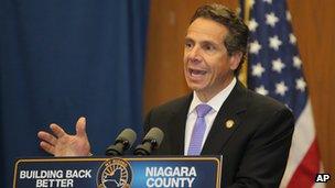 Governor Andrew Cuomo announces the state is issuing $13.6 million in aid checks to 1,206 homeowners, renters, businesses and farmers affected by July flooding during a news conferenc 29 August 2013