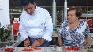 Celebrity chef Sergio Barzetti demonstrates cooking tips