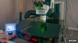 A combination microscope and incubator is used to image tissue over time