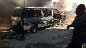 Burning vehicle in Mombasa