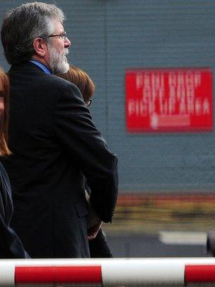 Gerry Adams arriving to give evidence at his brother's first trial.