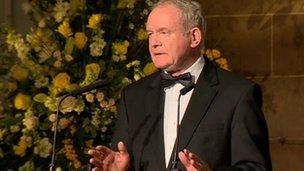 Martin McGuiness was speaking at a reception at Hillsborough Castle in County Down