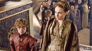 Peter Dinklage and Sophie Turner feature in the HBO series Game of Thrones.
