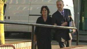 Kay Shaw arriving at tribunal hearing in Cardiff