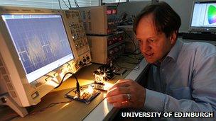 Professor Haas showing off his li-fi system