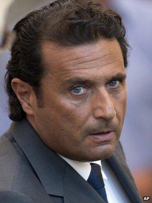 Capt Francesco Schettino is shown leaving his trial in a September file photo