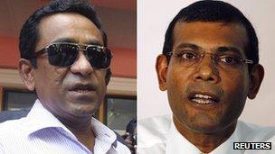 Abdulla Yameen (left) and Mohamed Nasheed (right)